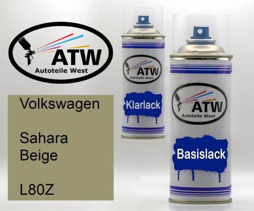 Volkswagen, Sahara Beige, L80Z: 400ml Sprühdose + 400ml Klarlack - Set, von ATW Autoteile West.